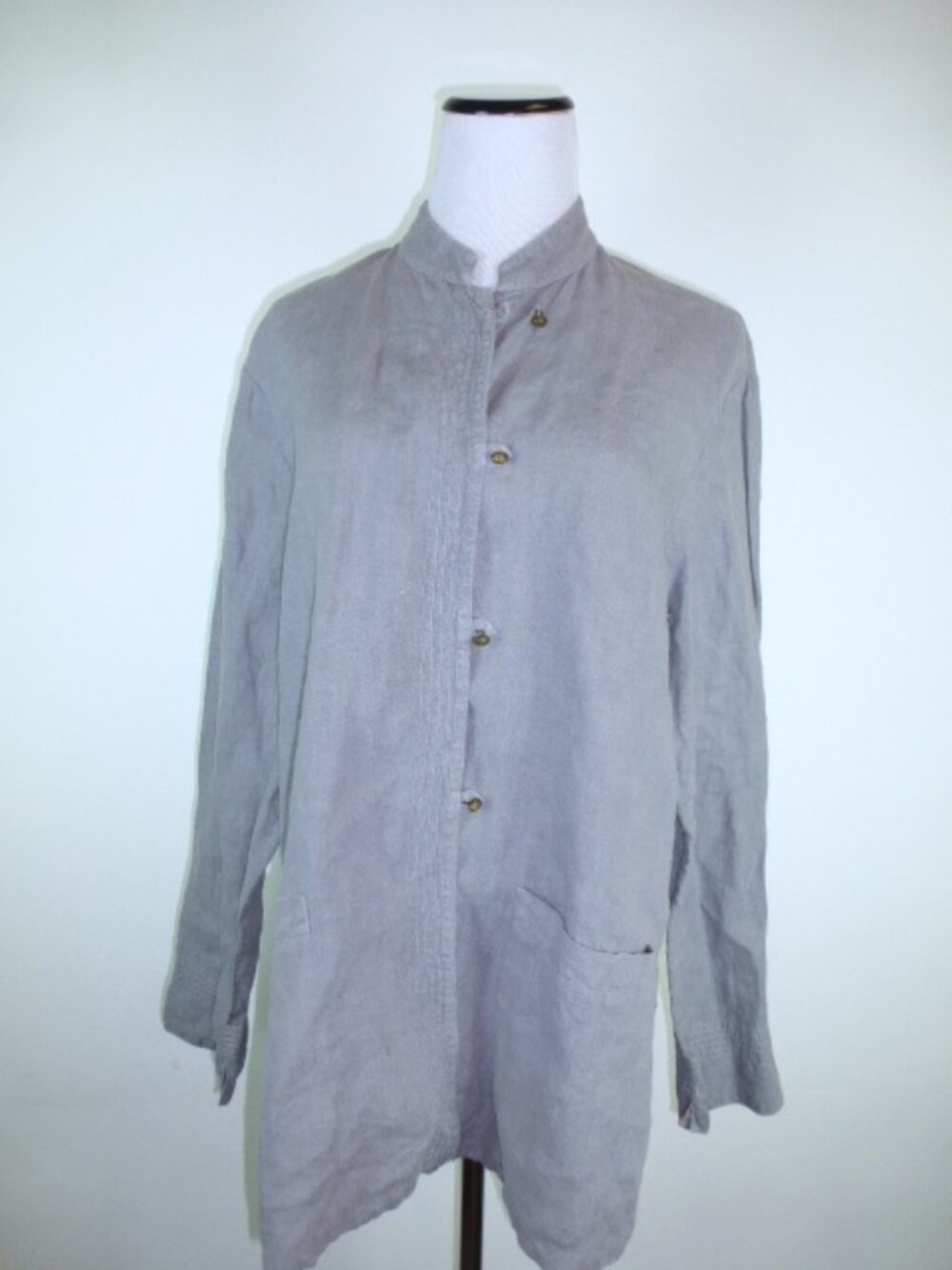120% LINO JACKET gray top mandarin collar i44  l xl Italy linen mandarin